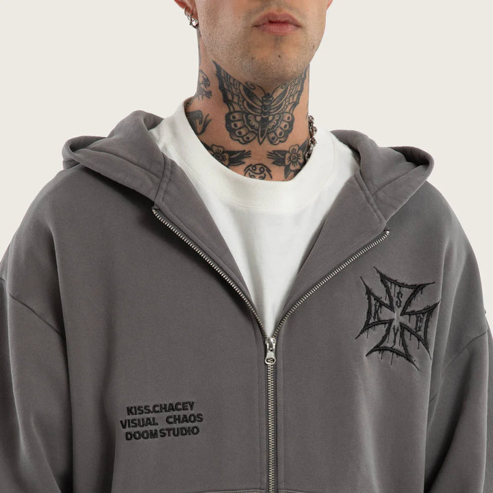 Kiss Chacey Blaze Relaxed Zip Hoodie - Pigment Steel Grey