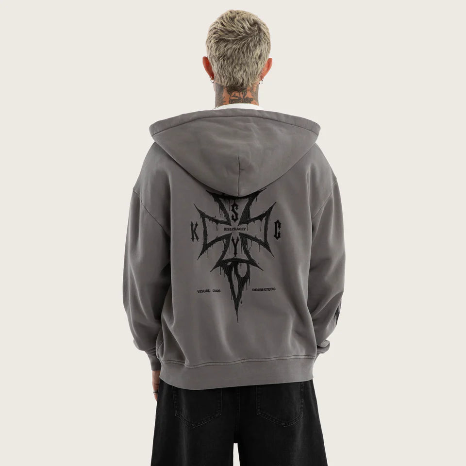 Kiss Chacey Blaze Relaxed Zip Hoodie - Pigment Steel Grey