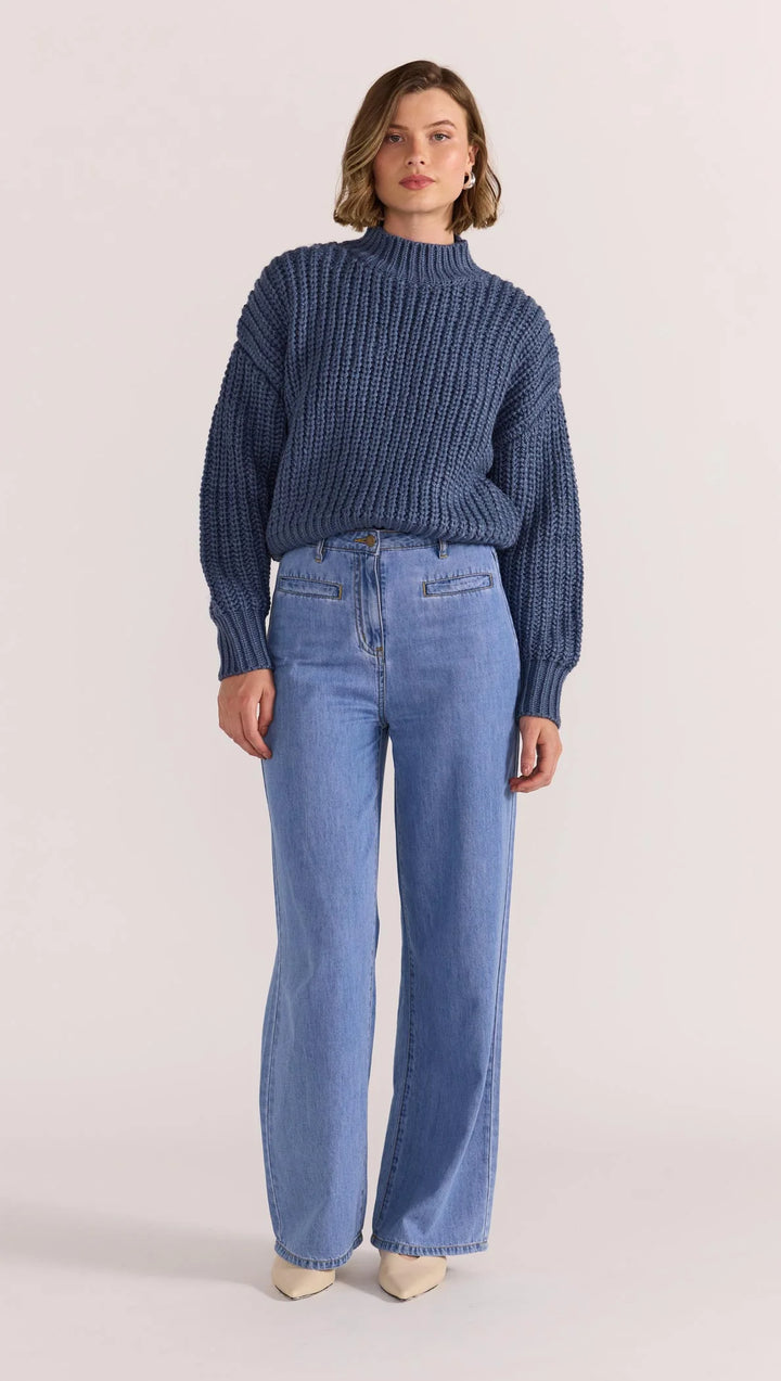 Staple The Label Lennon Chunky Jumper - Steel Blue