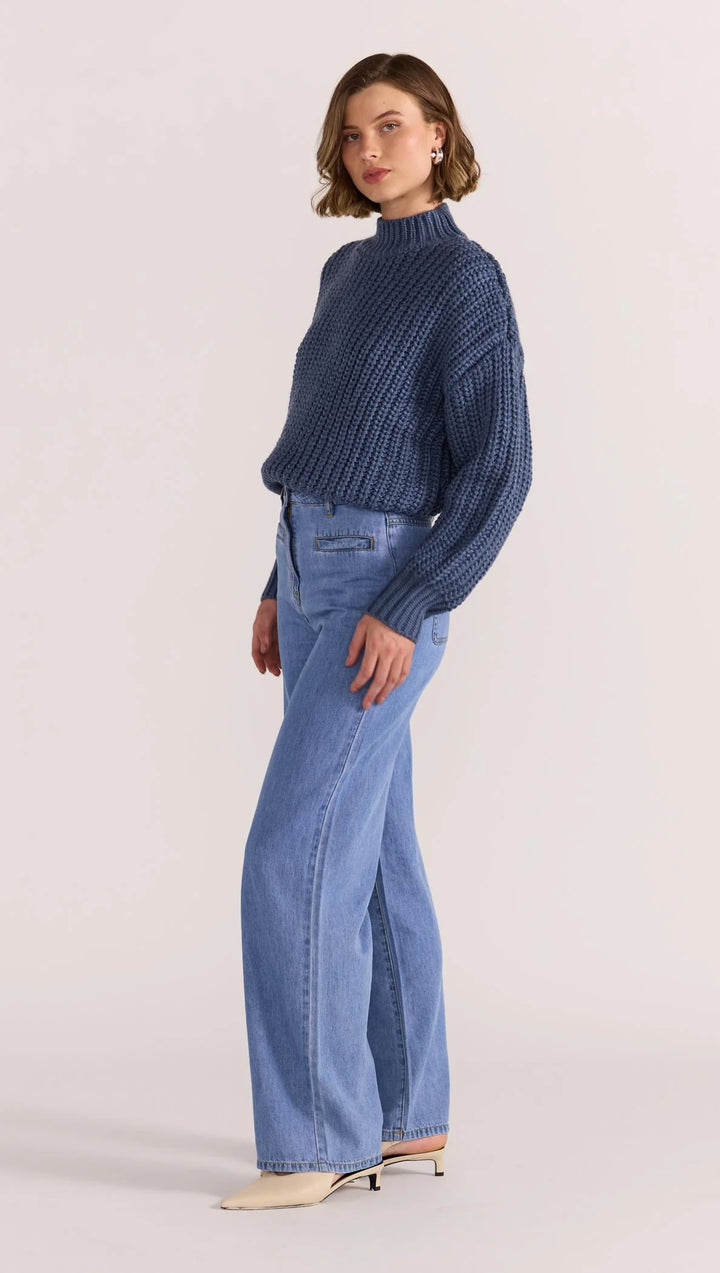Staple The Label Lennon Chunky Jumper - Steel Blue