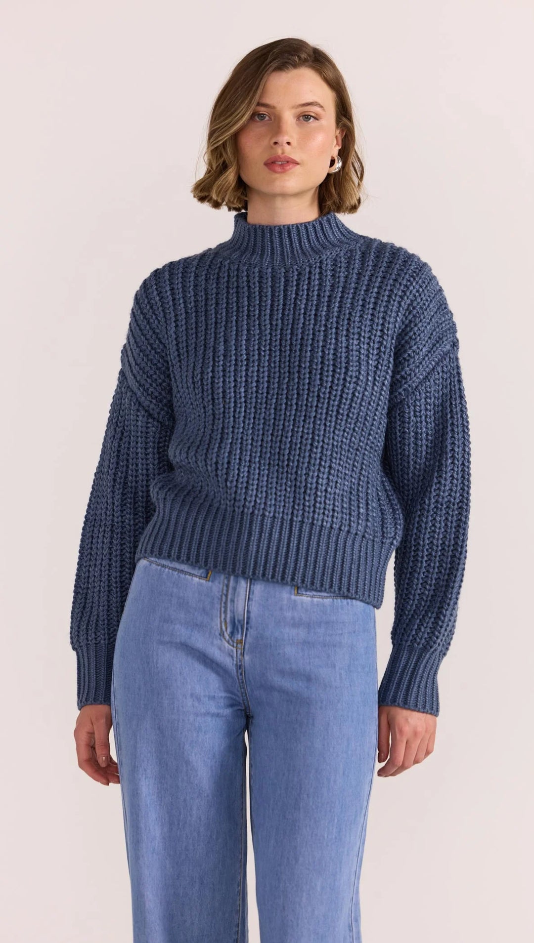 Staple The Label Lennon Chunky Jumper - Steel Blue
