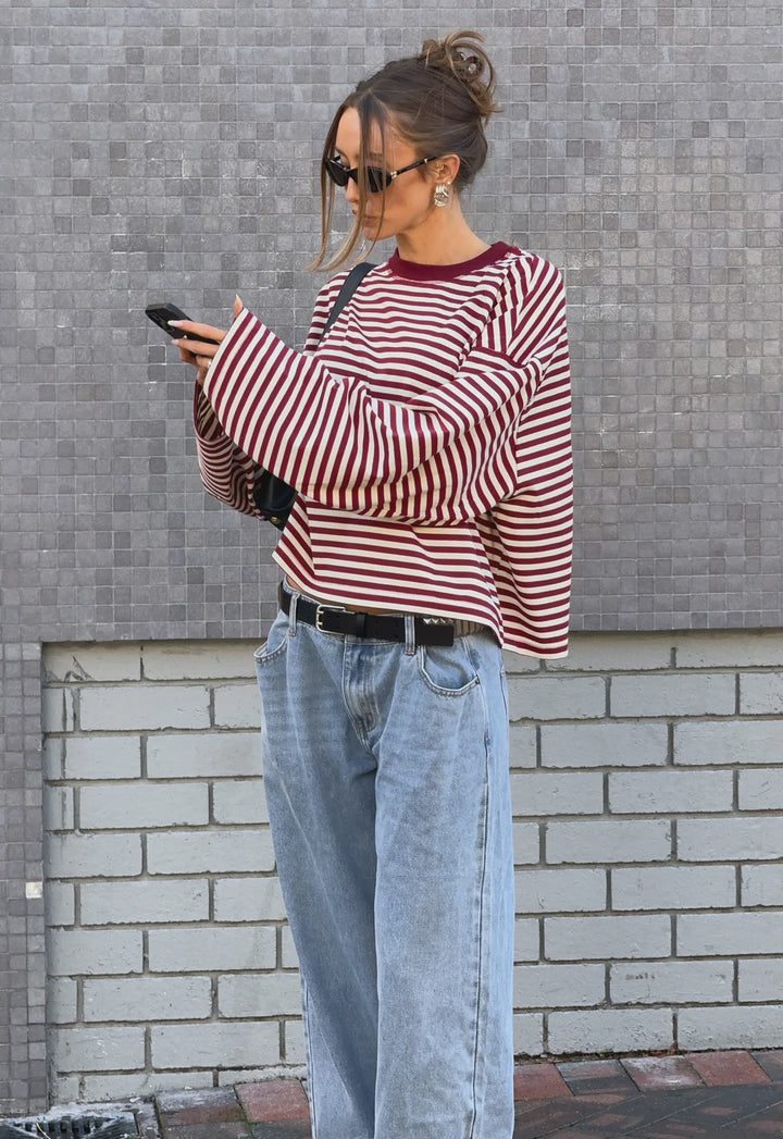 Lioness Bloom Long Sleeve - Wine Stripe