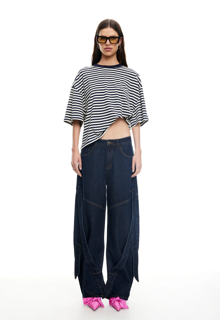 Lioness Bloom Short Sleeve - White Navy Stripe