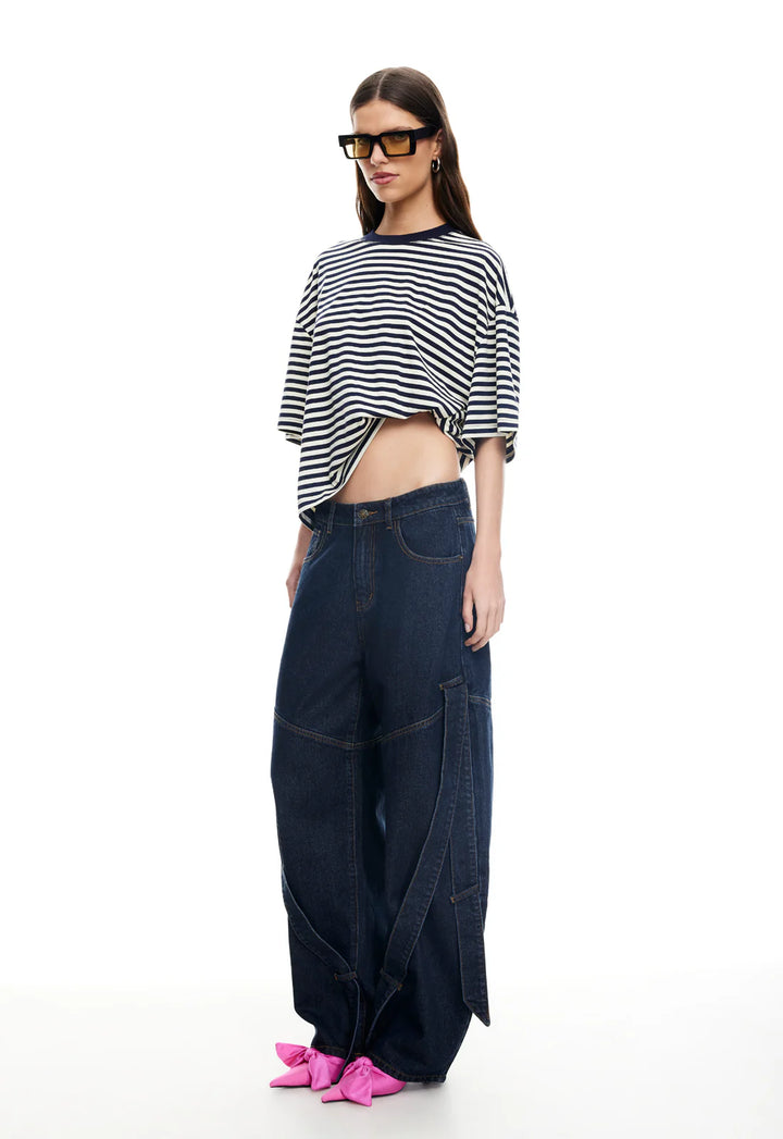 Lioness Bloom Short Sleeve - White Navy Stripe