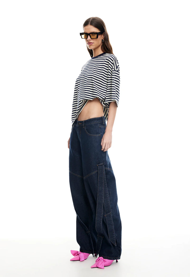 Lioness Bloom Short Sleeve - White Navy Stripe