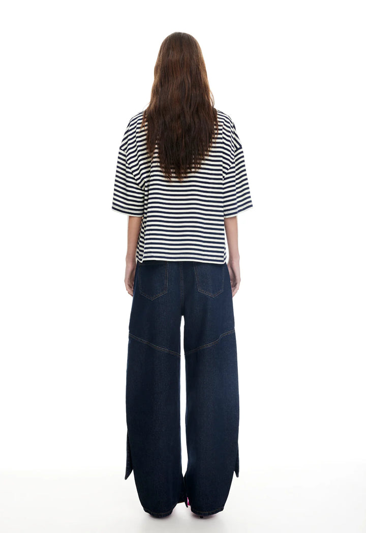 Lioness Bloom Short Sleeve - White Navy Stripe