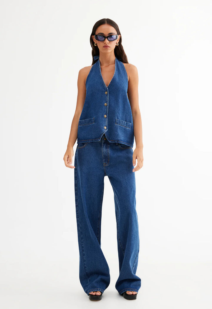Lioness Hills Halter Top - Dark Denim