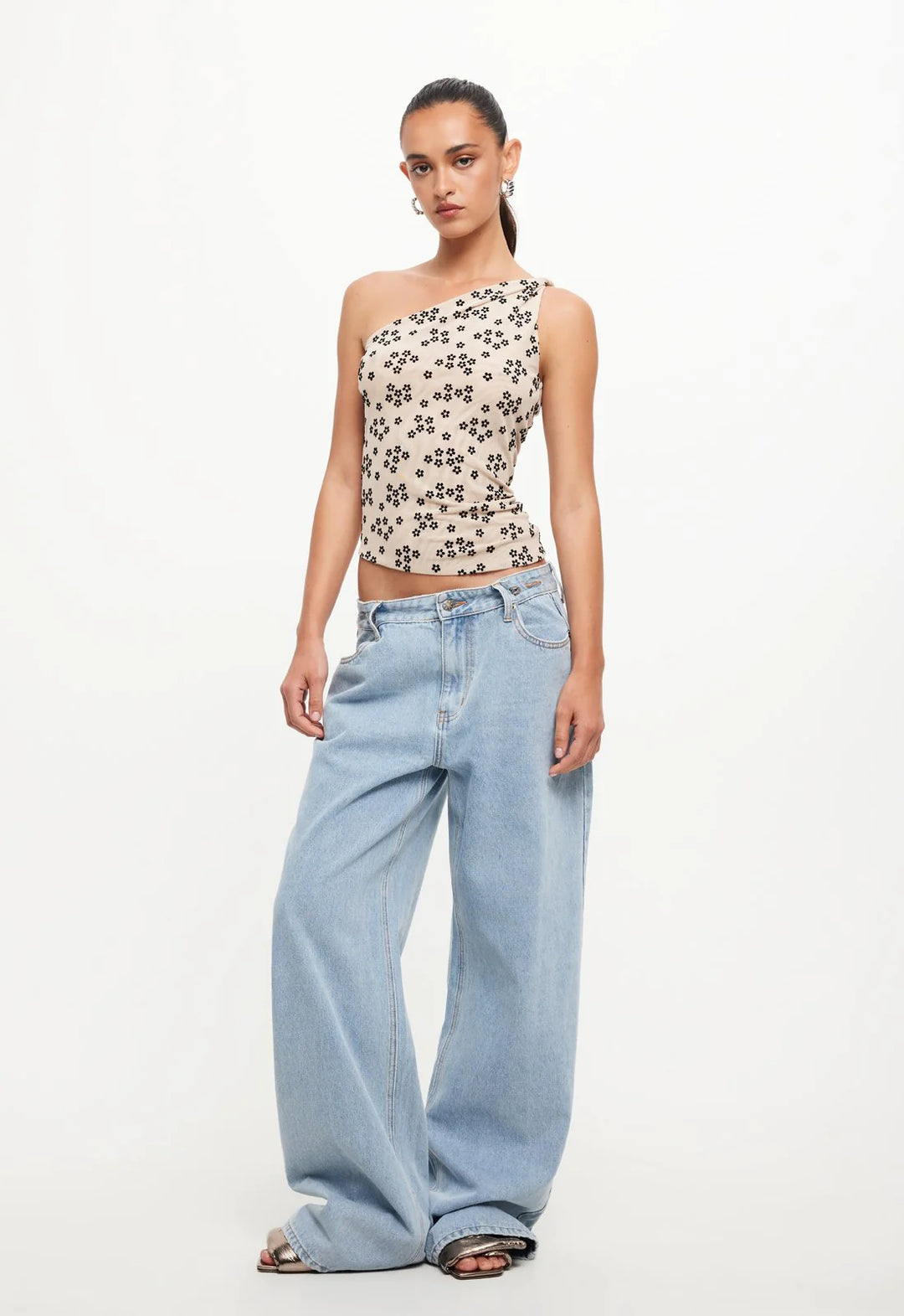 Lioness Unveiling One Shoulder Top- Beige Floral