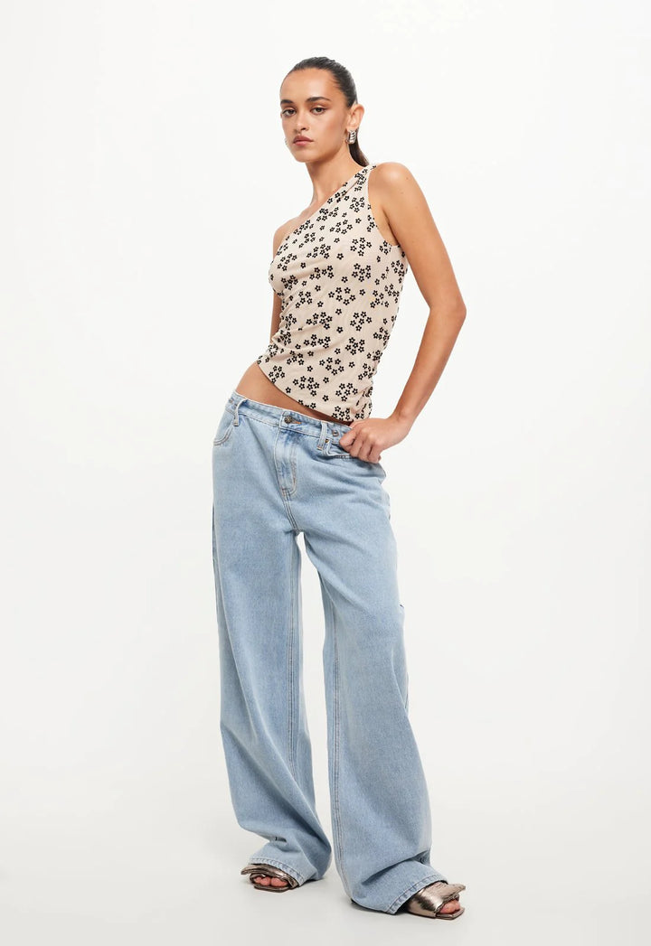 Lioness Unveiling One Shoulder Top- Beige Floral