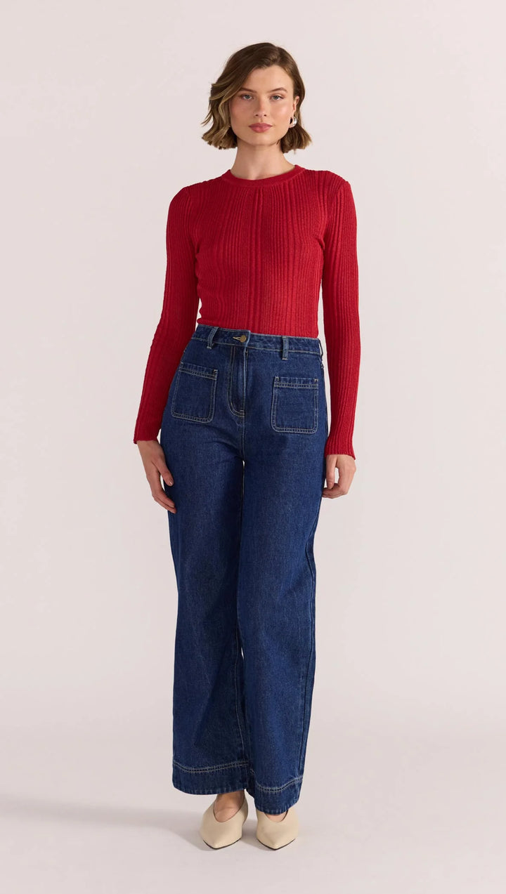 Staple The Label Luna Ribbed Knit Top - Red