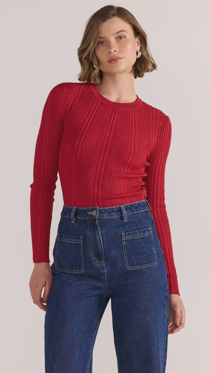 Staple The Label Luna Ribbed Knit Top - Red