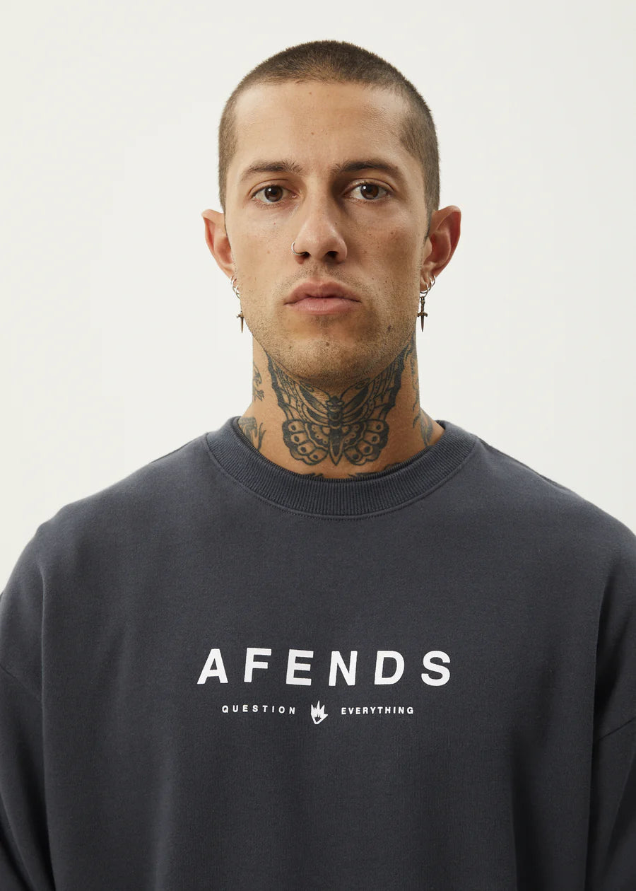 Afends Thrown Out Recycled  Crew Neck Jumper - Charcoal