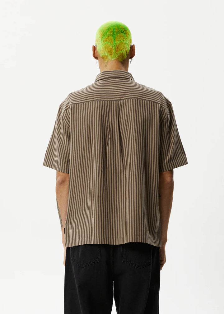 Afends Space Recycled Short Sleeve Shirt- Coffee Stripe