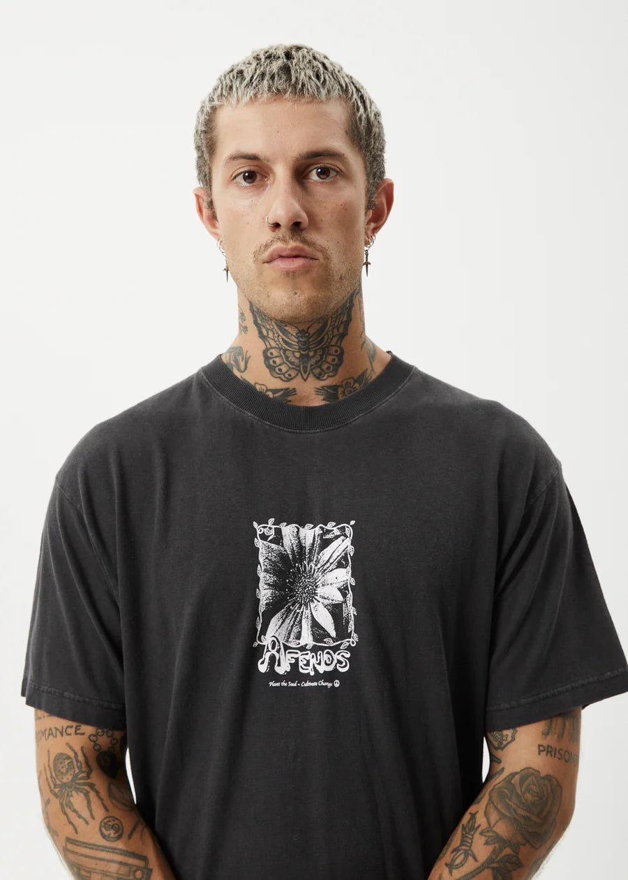 Afends Sunflower Hemp Boxy Fit Tee - Stone Black