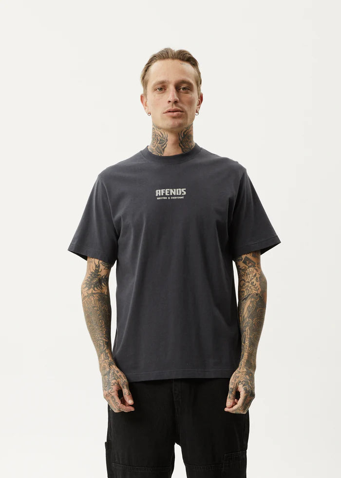 Afends Questions Recycled Retro T-Shirt- Charcoal