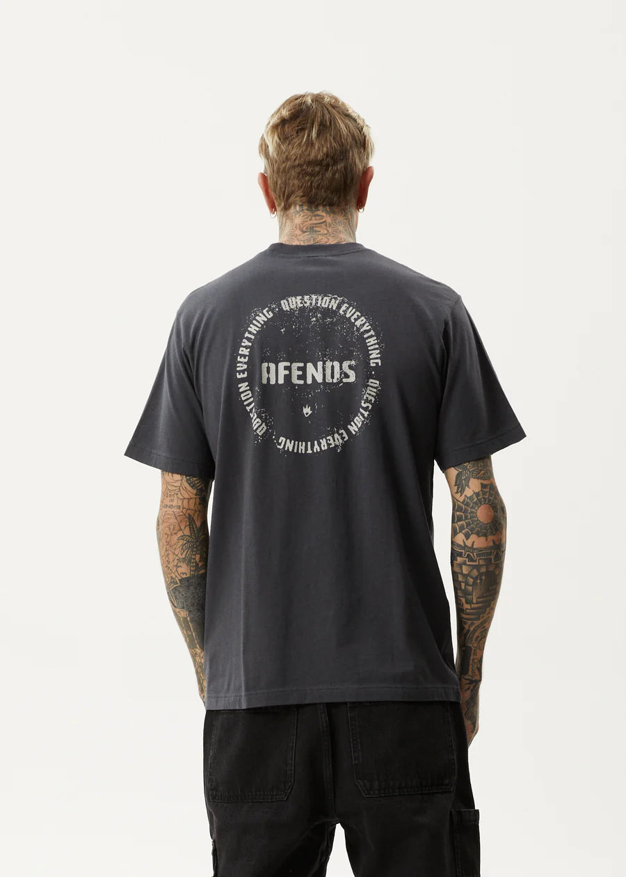 Afends Questions Recycled Retro T-Shirt- Charcoal