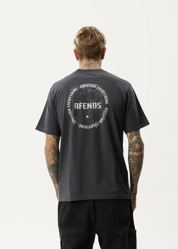 Afends Questions Recycled Retro T-Shirt- Charcoal
