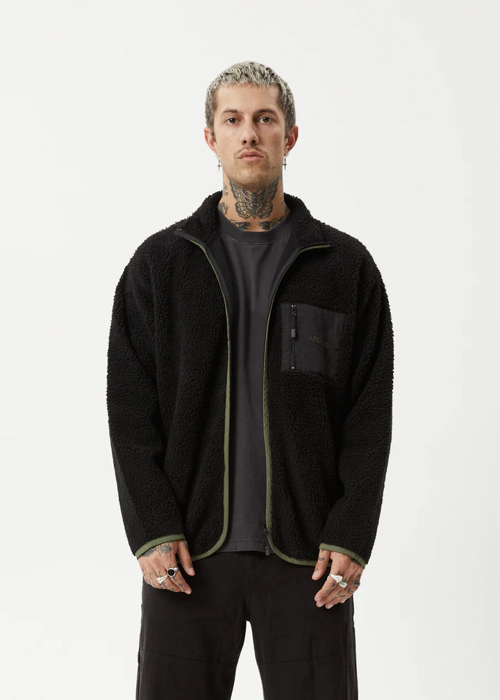 Afends Arctic Fleece Zip Up Jacket- Black