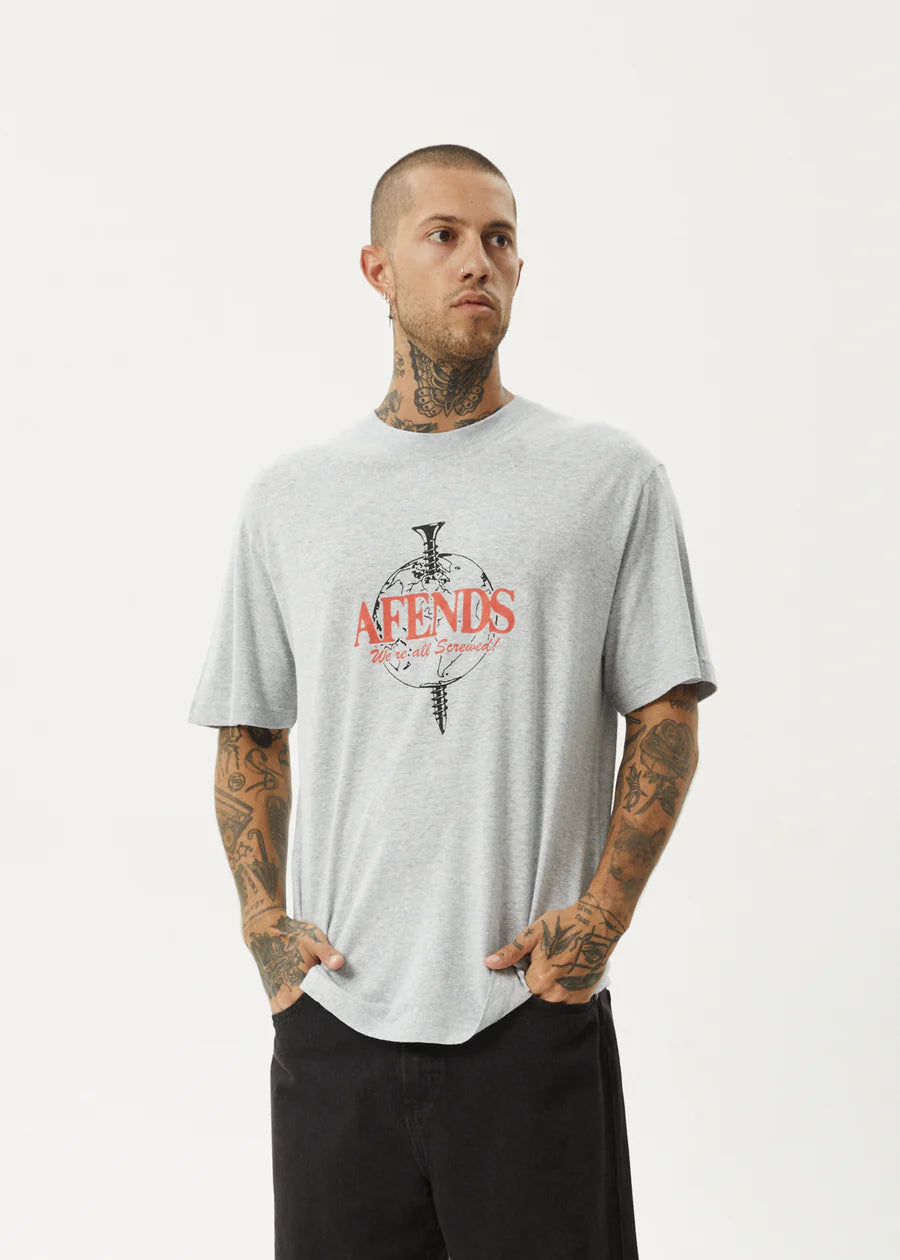 Afends Screwed Hemp Retro Fit Tee- Shadow Grey Marle