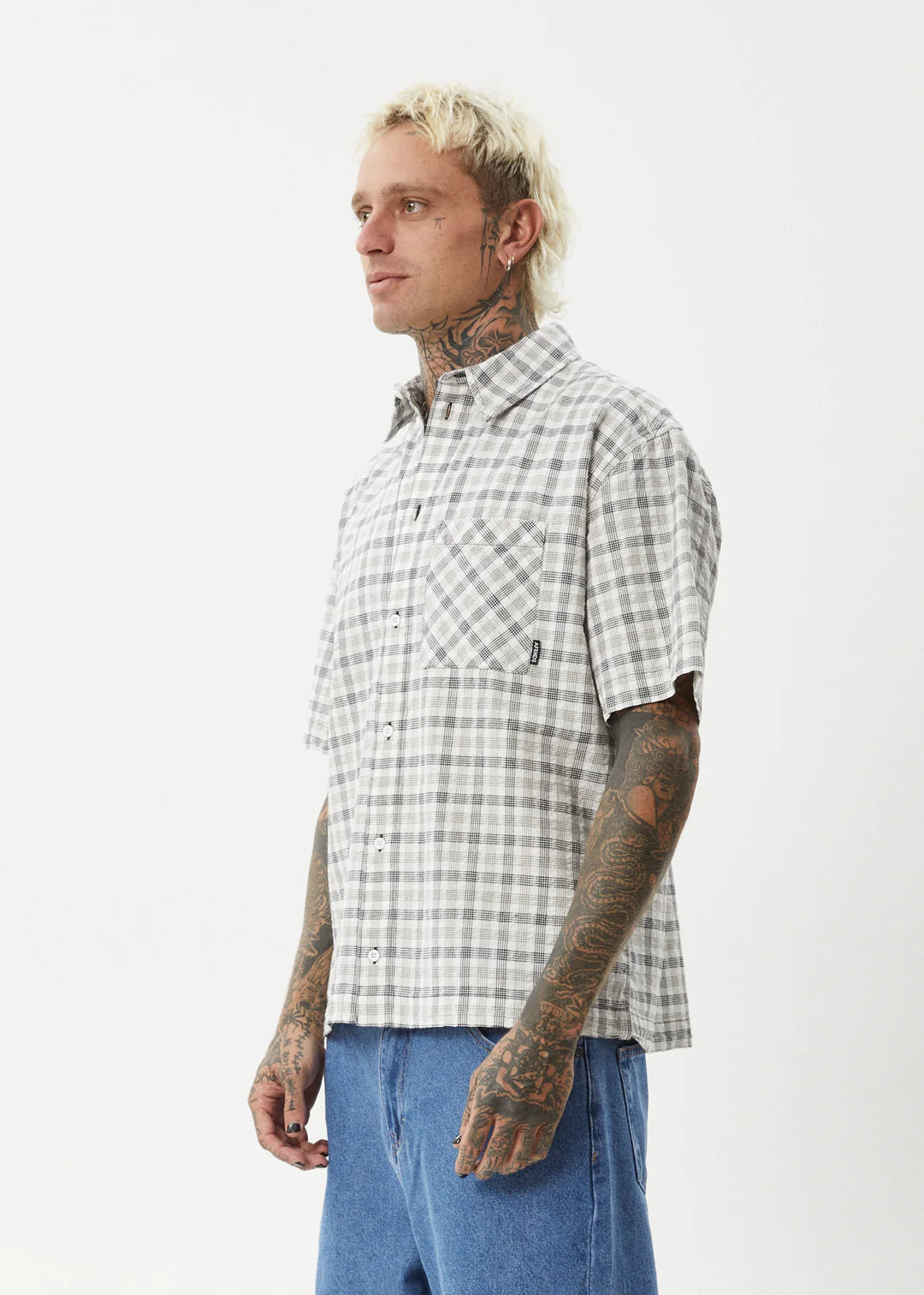 Afends Leo Organic Seersucker Short Sleeve Shirt - Black/White