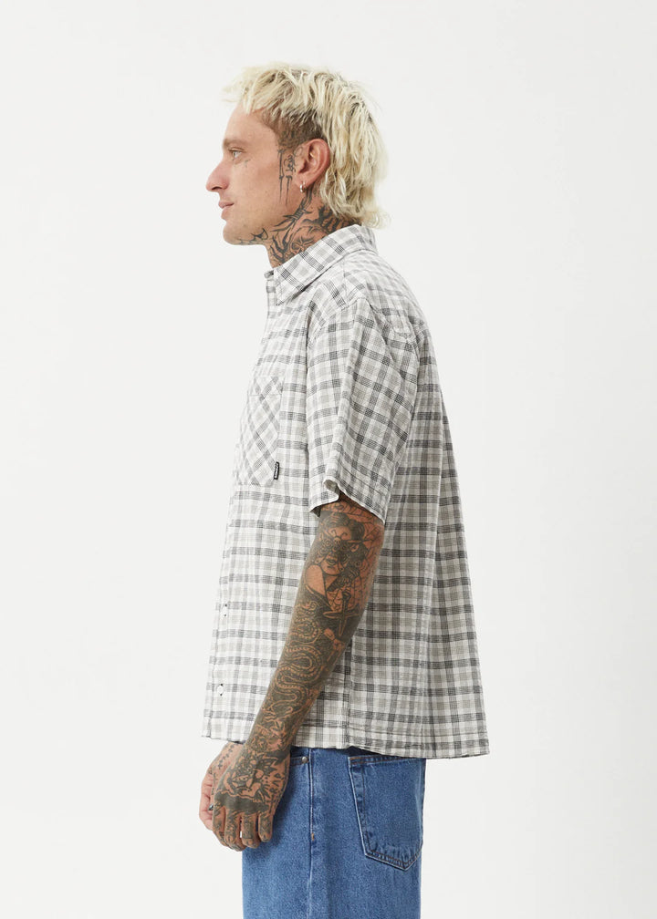 Afends Leo Organic Seersucker Short Sleeve Shirt - Black/White