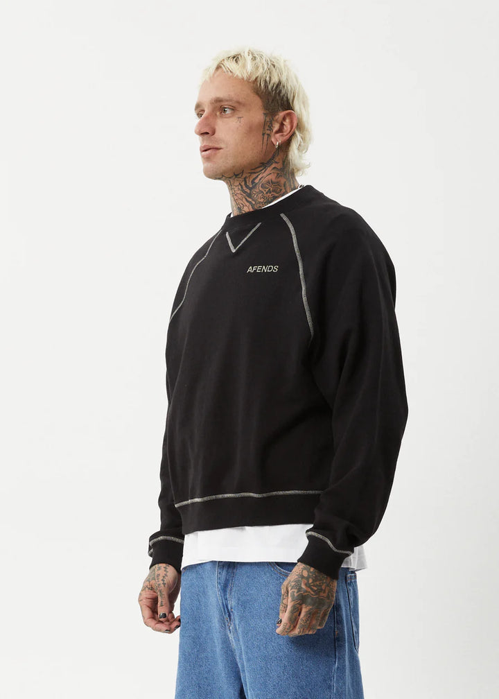 Afends Burner Recycled Crew Neck Jumper - Black