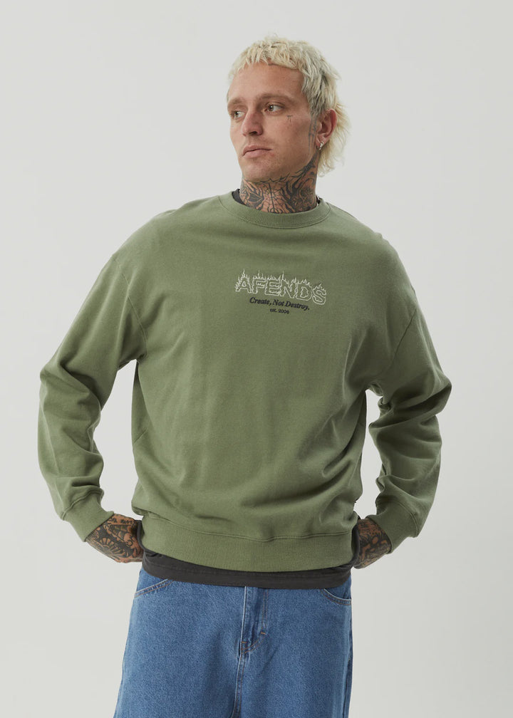 Afends Ember Crew Neck Jumper - Oil Green