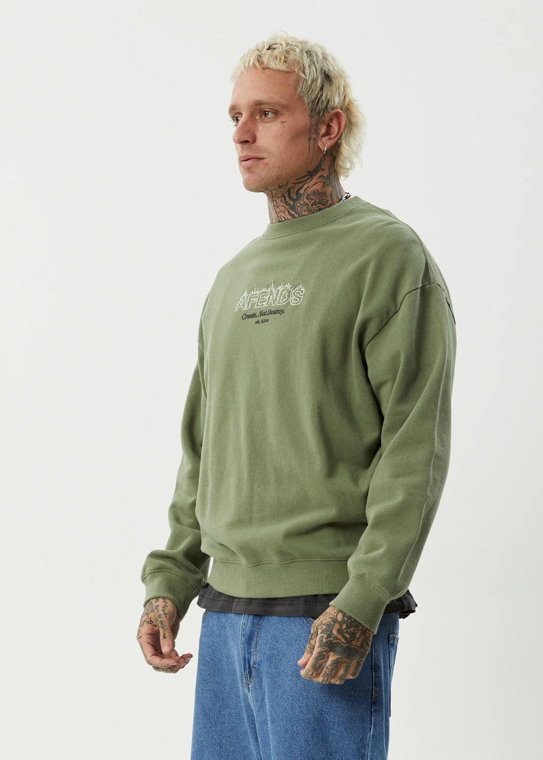 Afends Ember Crew Neck Jumper - Oil Green