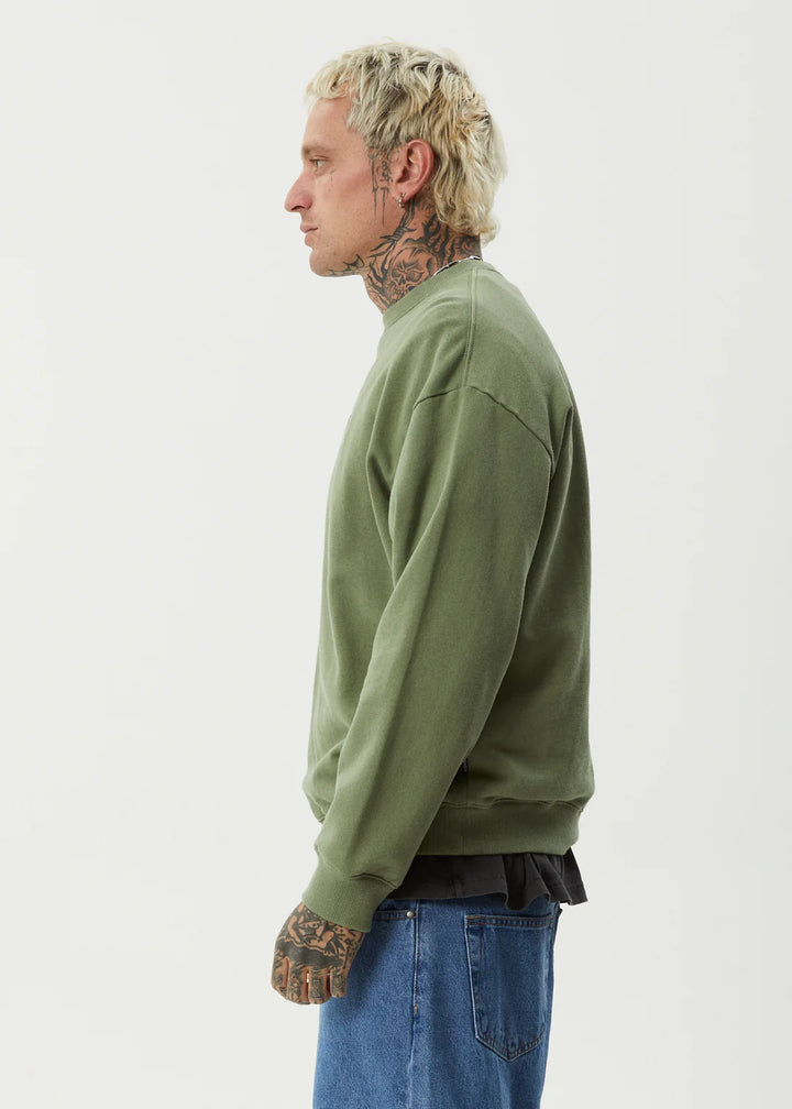 Afends Ember Crew Neck Jumper - Oil Green