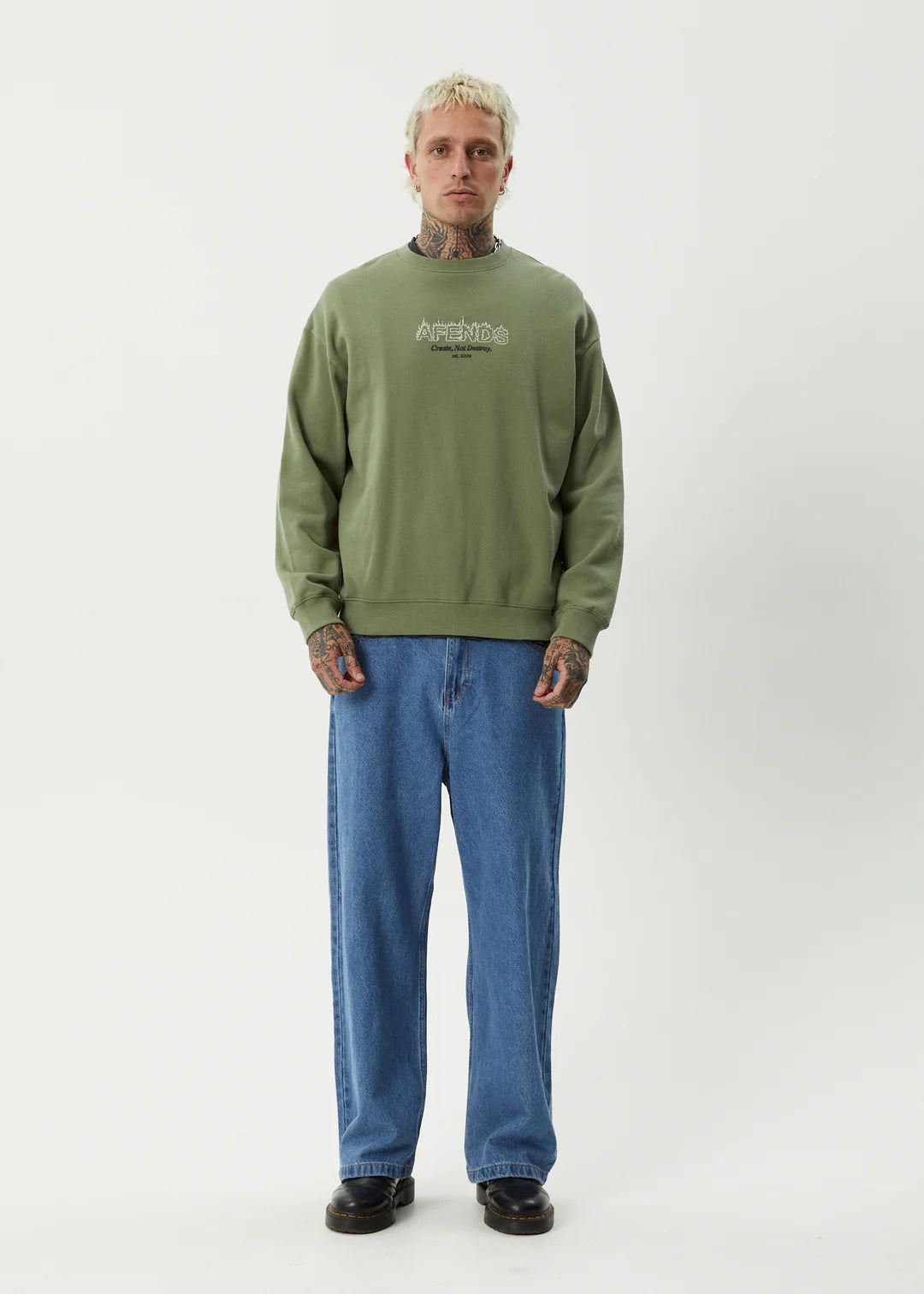 Afends Ember Crew Neck Jumper - Oil Green