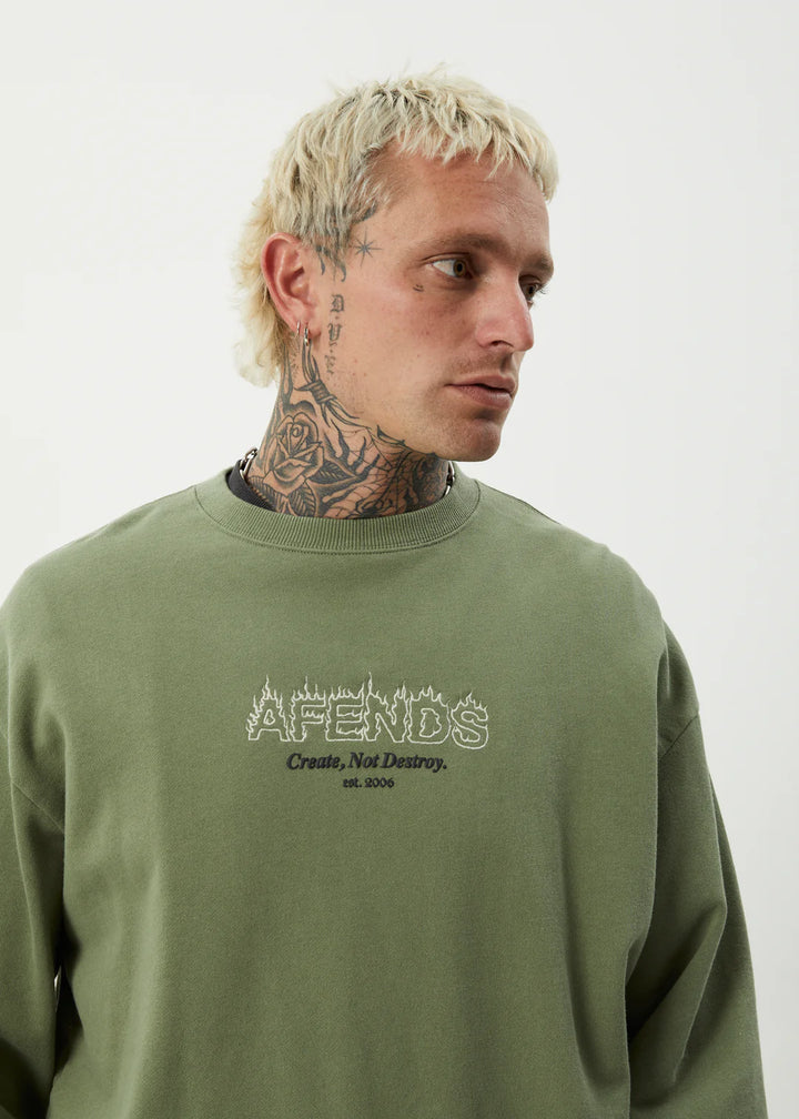 Afends Ember Crew Neck Jumper - Oil Green