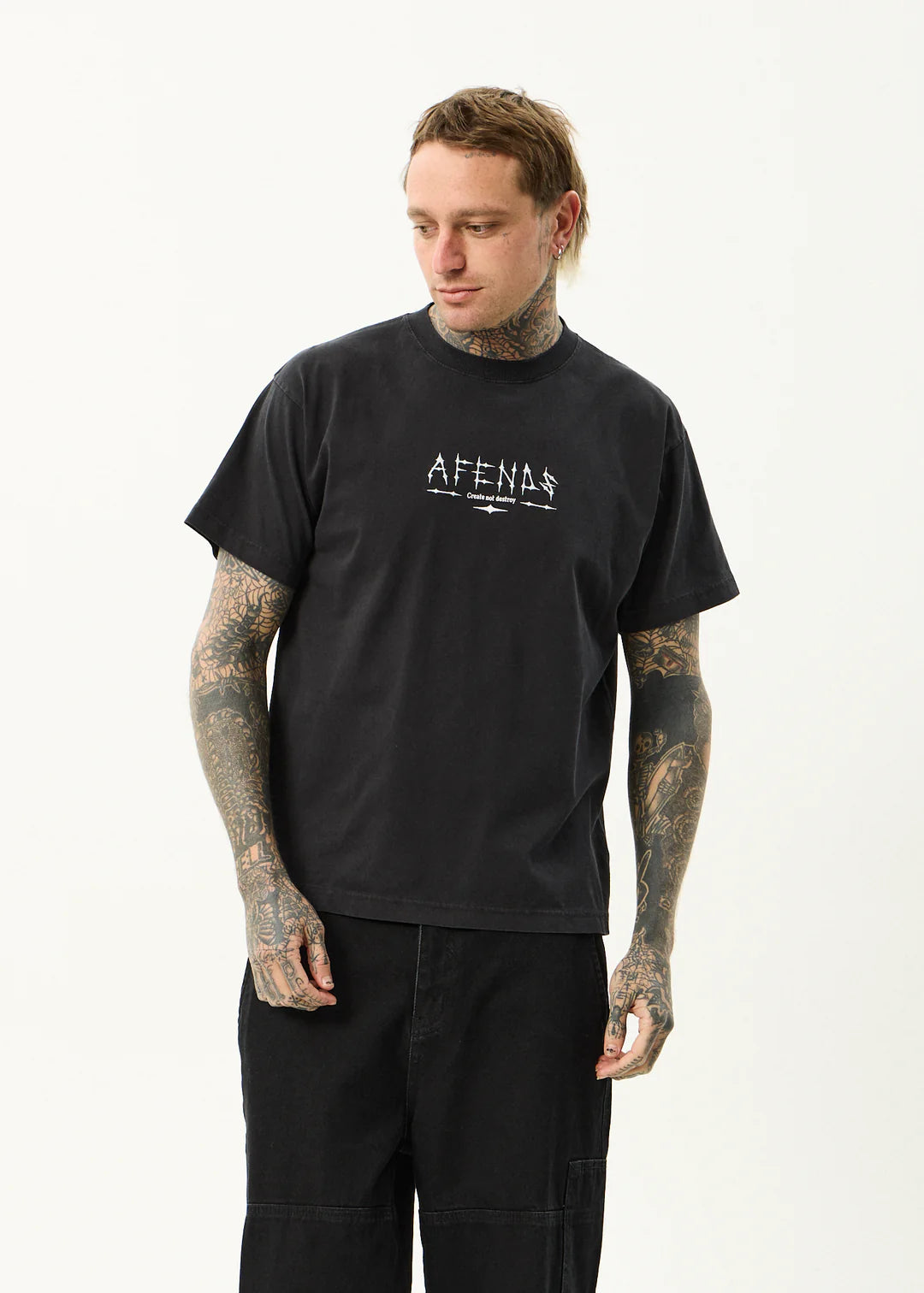 Afends Spinal Recycled Boxy Fit Tee - Stone Black