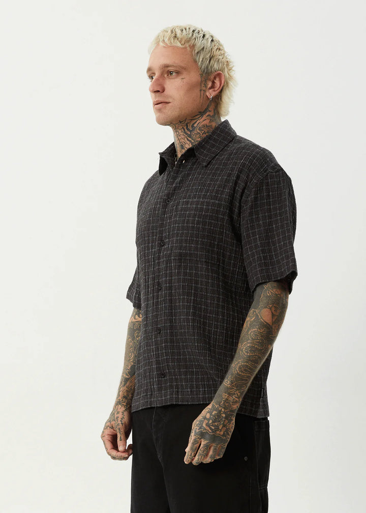 Afends Dusk Hemp Sheer Sucker Check Shirt - Black Check