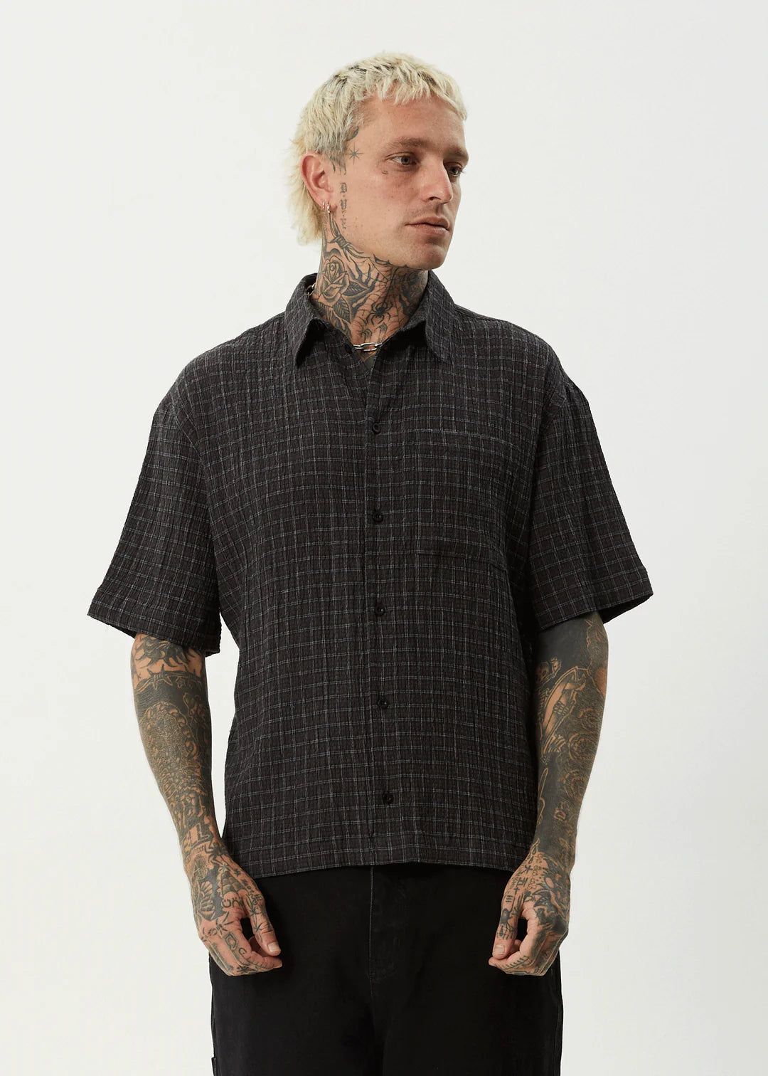 Afends Dusk Hemp Sheer Sucker Check Shirt - Black Check