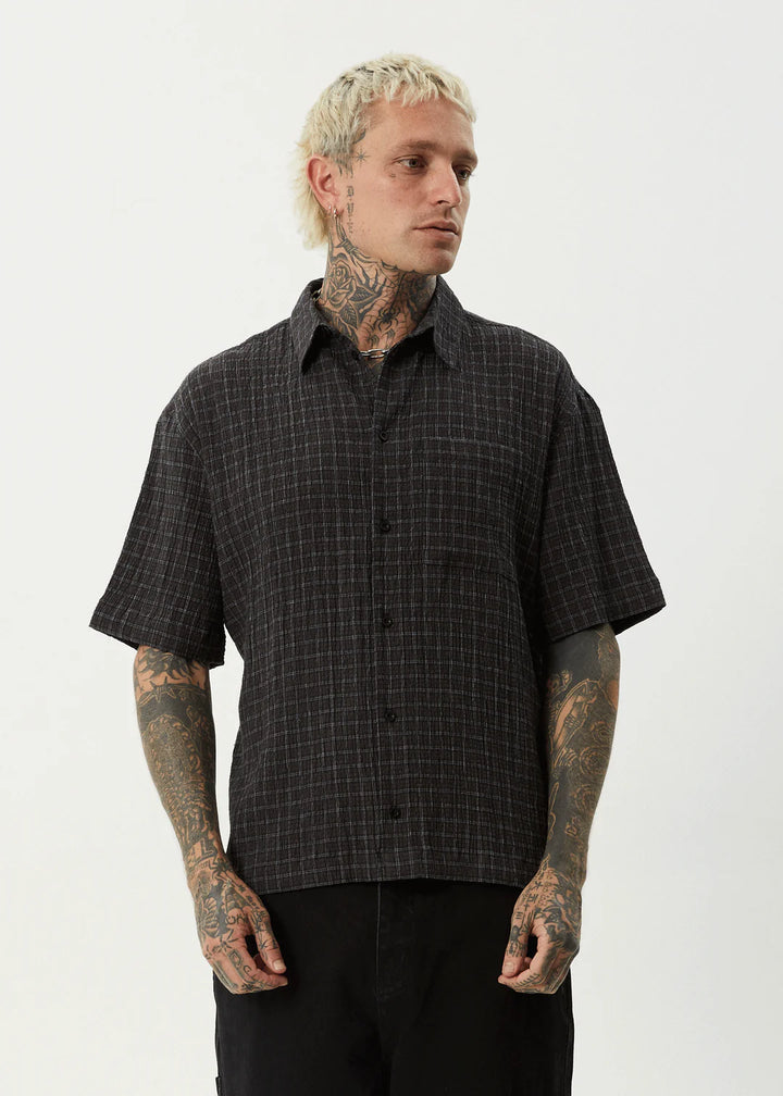 Afends Dusk Hemp Sheer Sucker Check Shirt - Black Check
