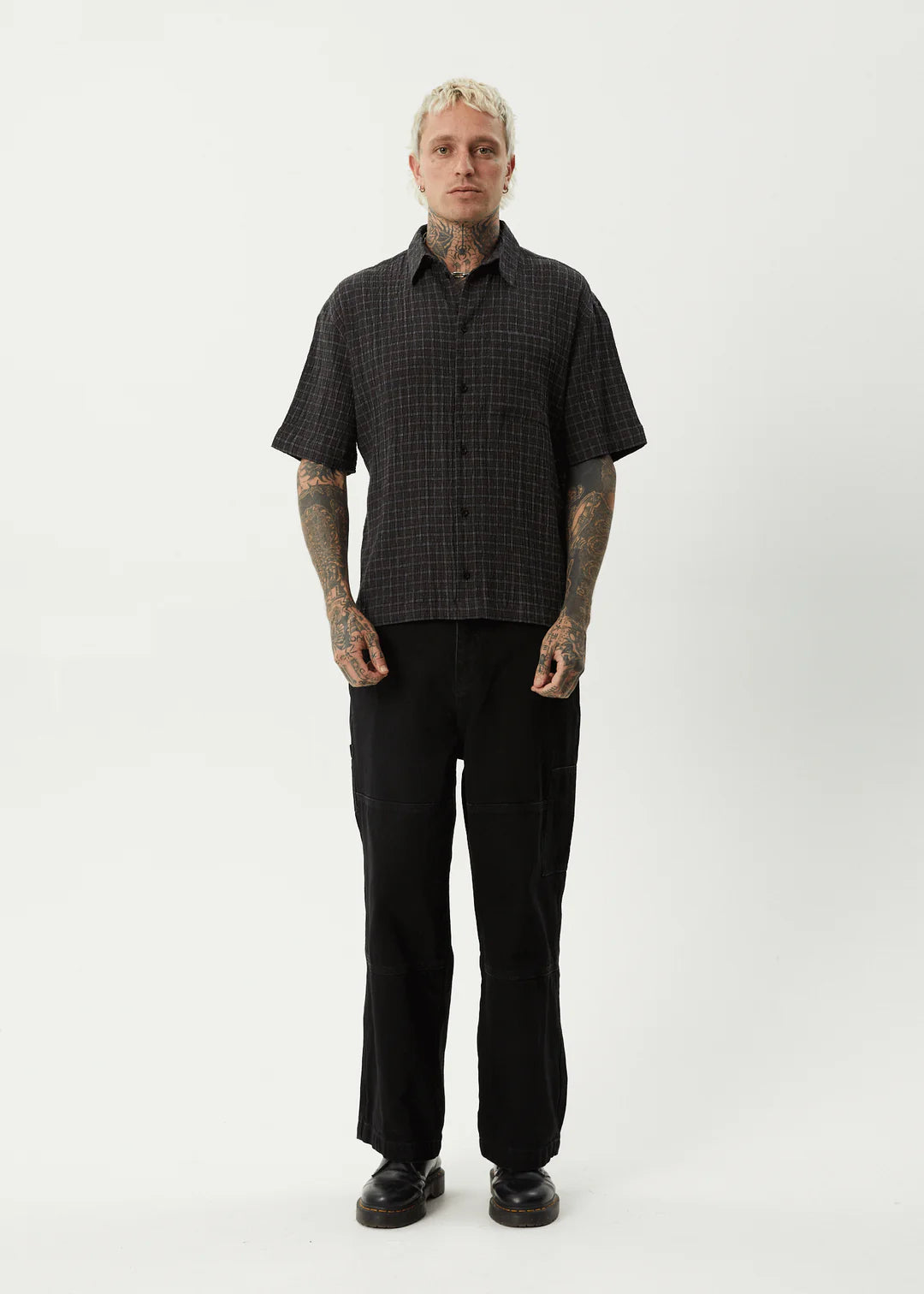 Afends Dusk Hemp Sheer Sucker Check Shirt - Black Check