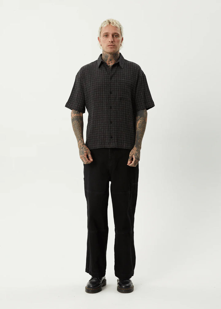 Afends Dusk Hemp Sheer Sucker Check Shirt - Black Check