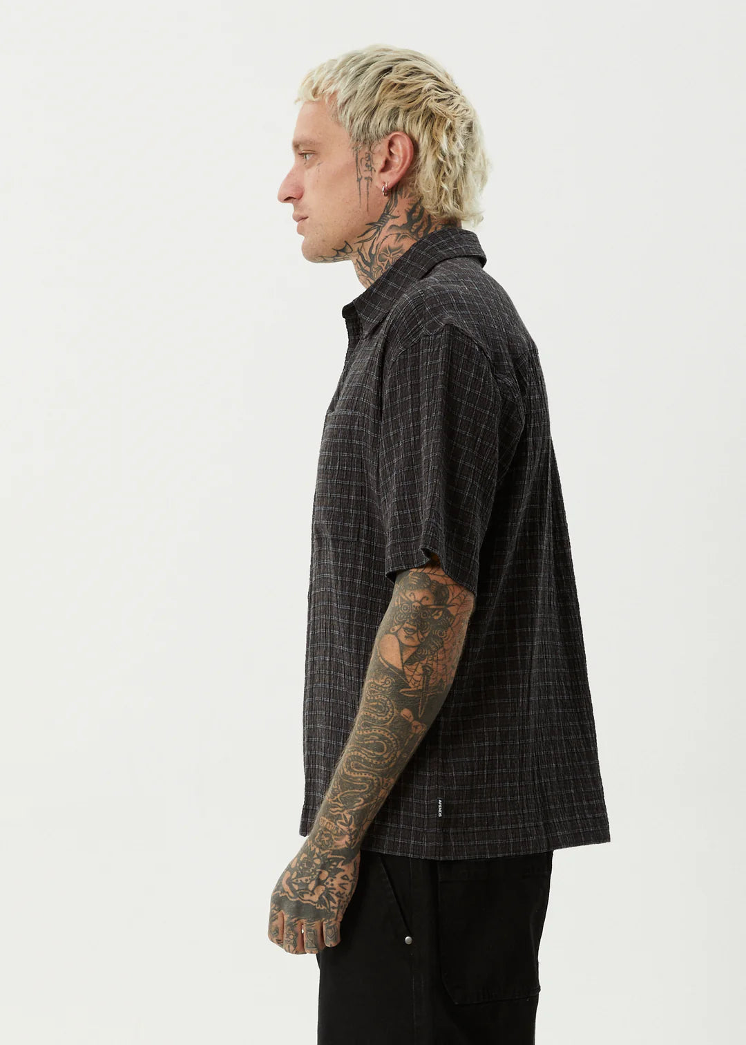 Afends Dusk Hemp Sheer Sucker Check Shirt - Black Check