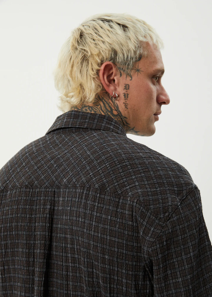 Afends Dusk Hemp Sheer Sucker Check Shirt - Black Check