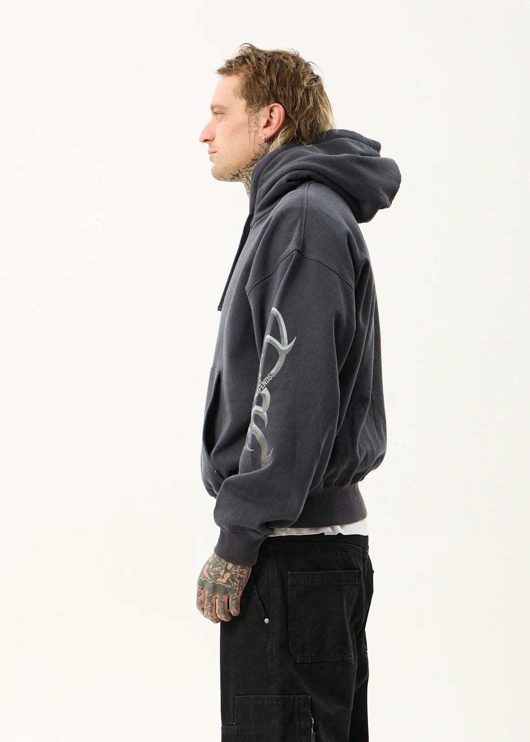 Afends My Tribe Recycled Bosy Pull On Hood - Charcoal