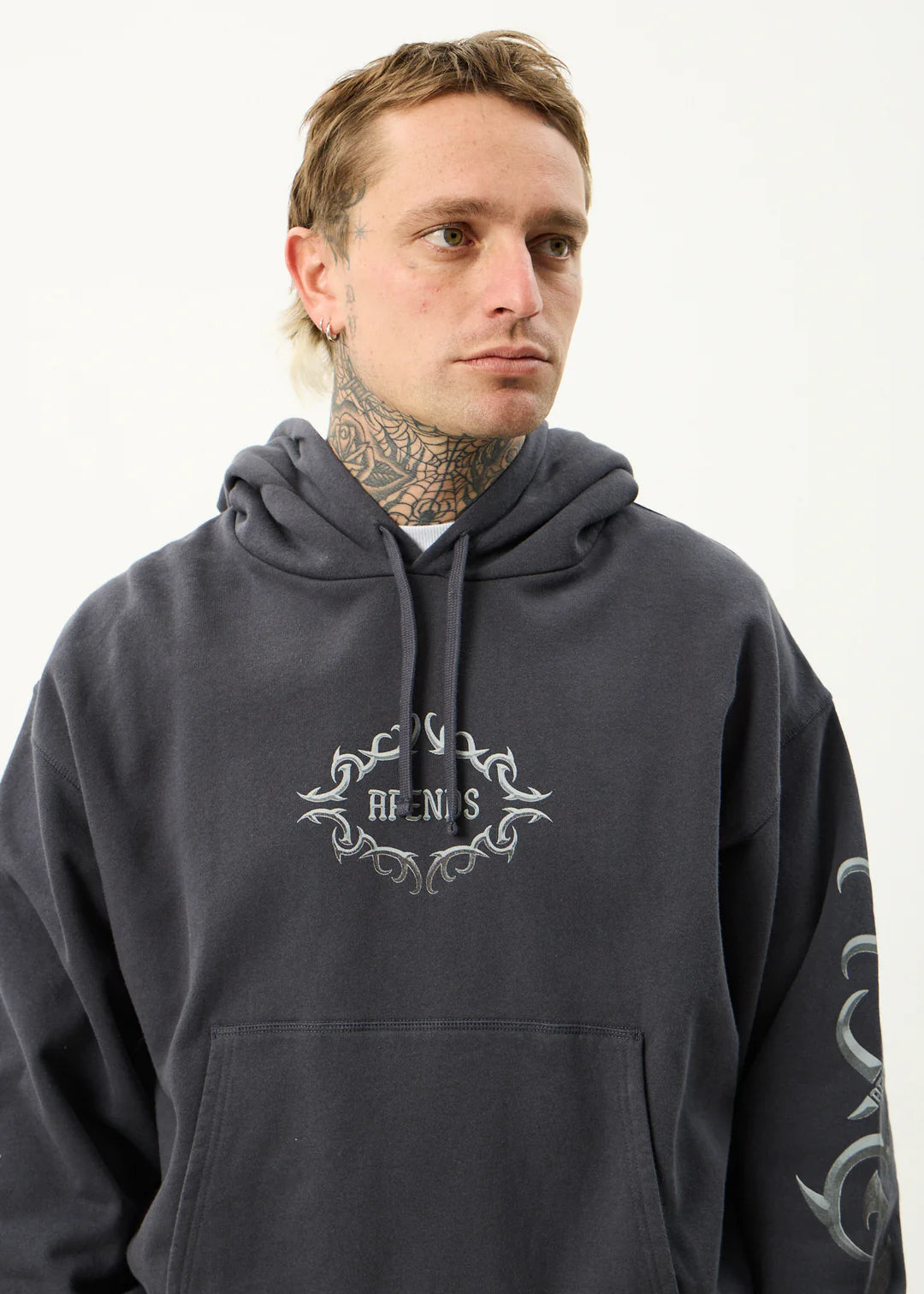 Afends My Tribe Recycled Bosy Pull On Hood - Charcoal