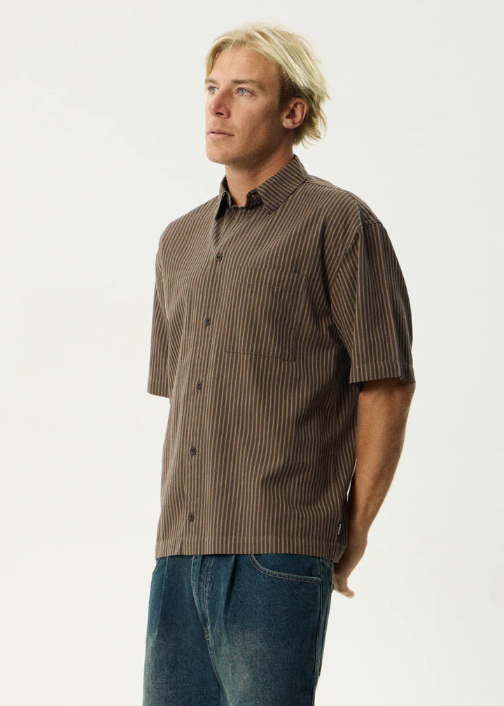 Afends Cyrus Recycled Short Sleeve Shirt - Coffee Stripe