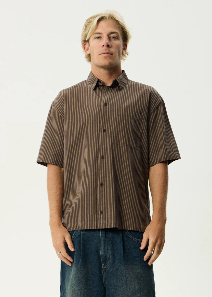 Afends Cyrus Recycled Short Sleeve Shirt - Coffee Stripe