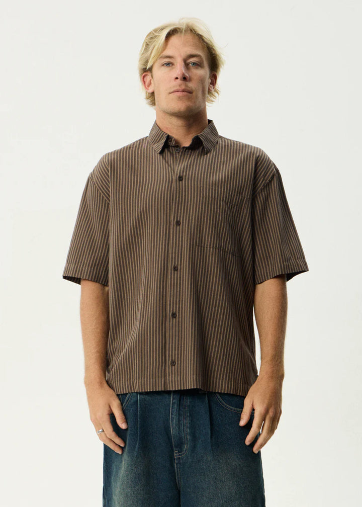 Afends Cyrus Recycled Short Sleeve Shirt - Coffee Stripe