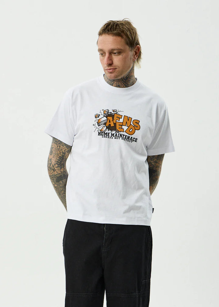 Afends Maintenance Boxy Tee - White