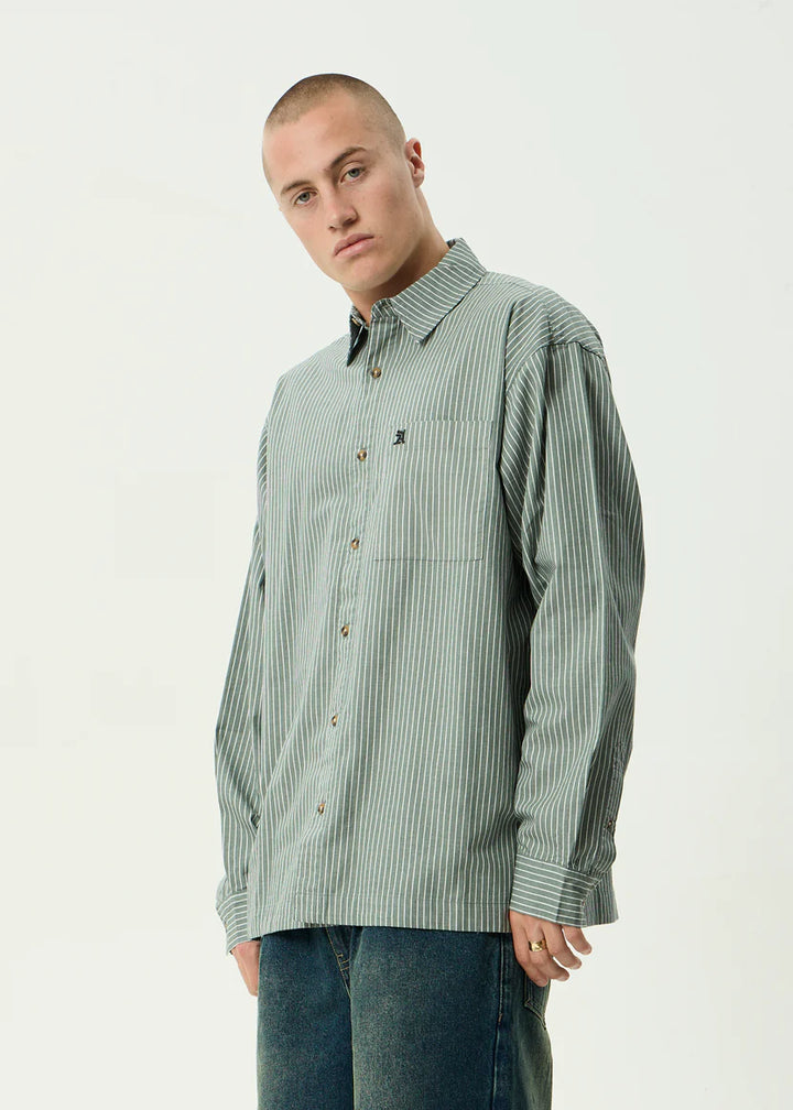 Afends Pinned Organic Striped Long Sleeve Shirt - Sycamore Stripe