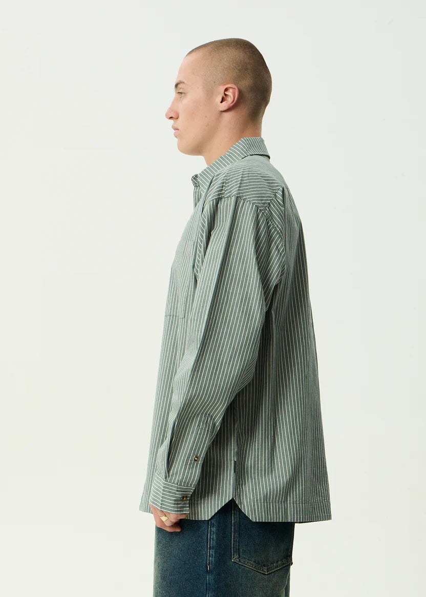 Afends Pinned Organic Striped Long Sleeve Shirt - Sycamore Stripe