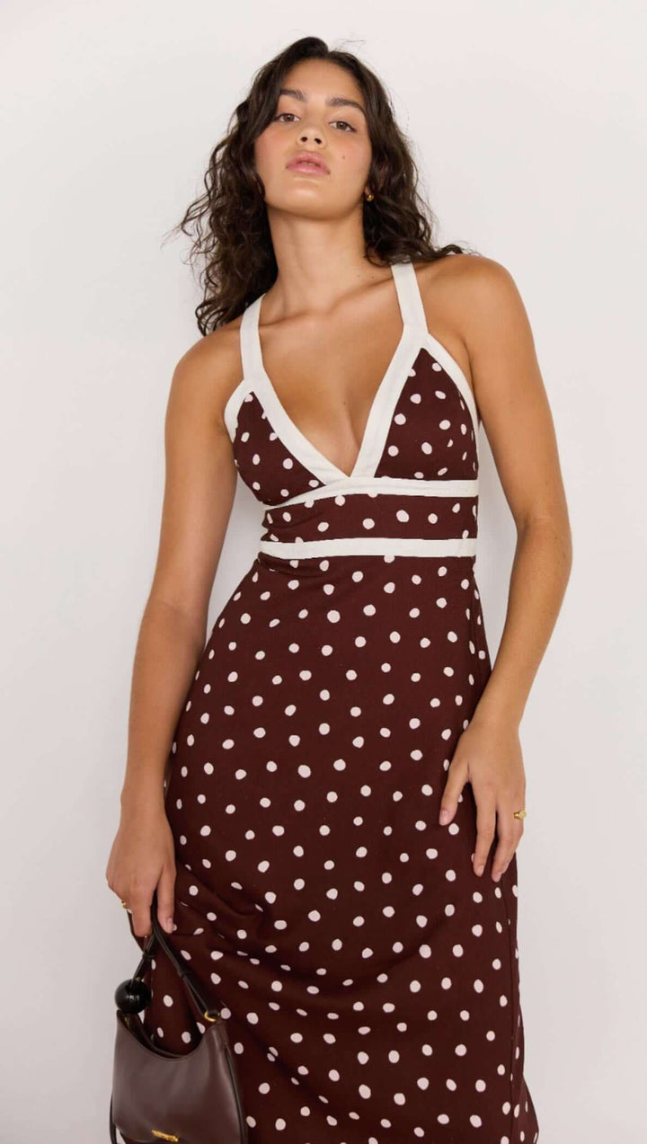 MinkPink Cedar Cross Back Dress - Choc/Spot