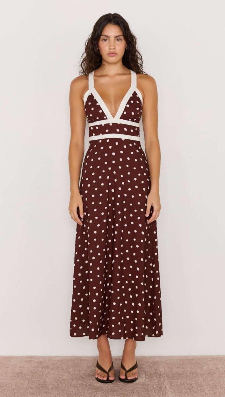 MinkPink Cedar Cross Back Dress - Choc/Spot