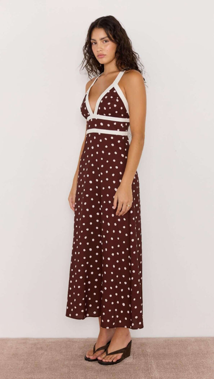 MinkPink Cedar Cross Back Dress - Choc/Spot